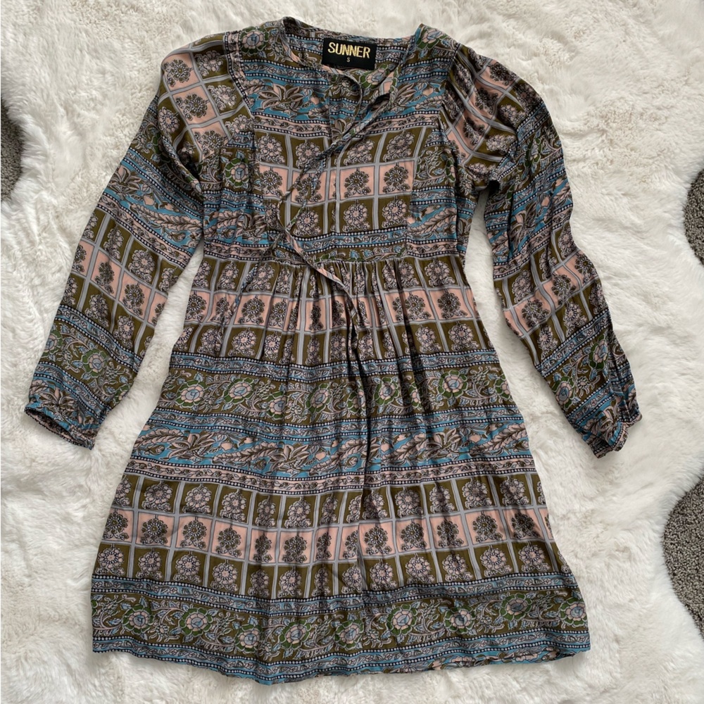 Anthropologie SUNNER 100% Silk Floral First Whispering Peasant Dress Womens S